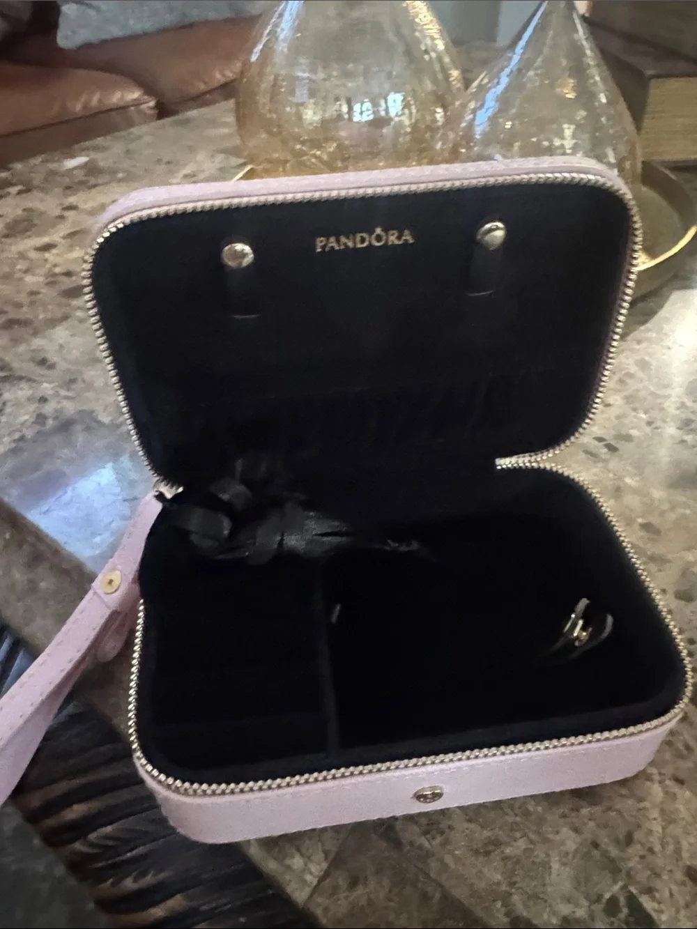 Pandora Black and Pink Zip Jewelry Travel Case